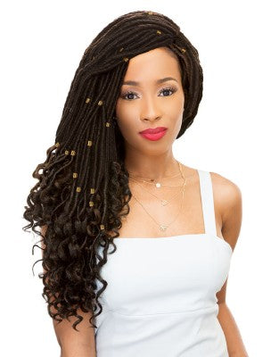 Janet 2X Mambo Straight Goddess Locs Crochet Hair 20 Inch Synthetic Fiber shown styled on a model