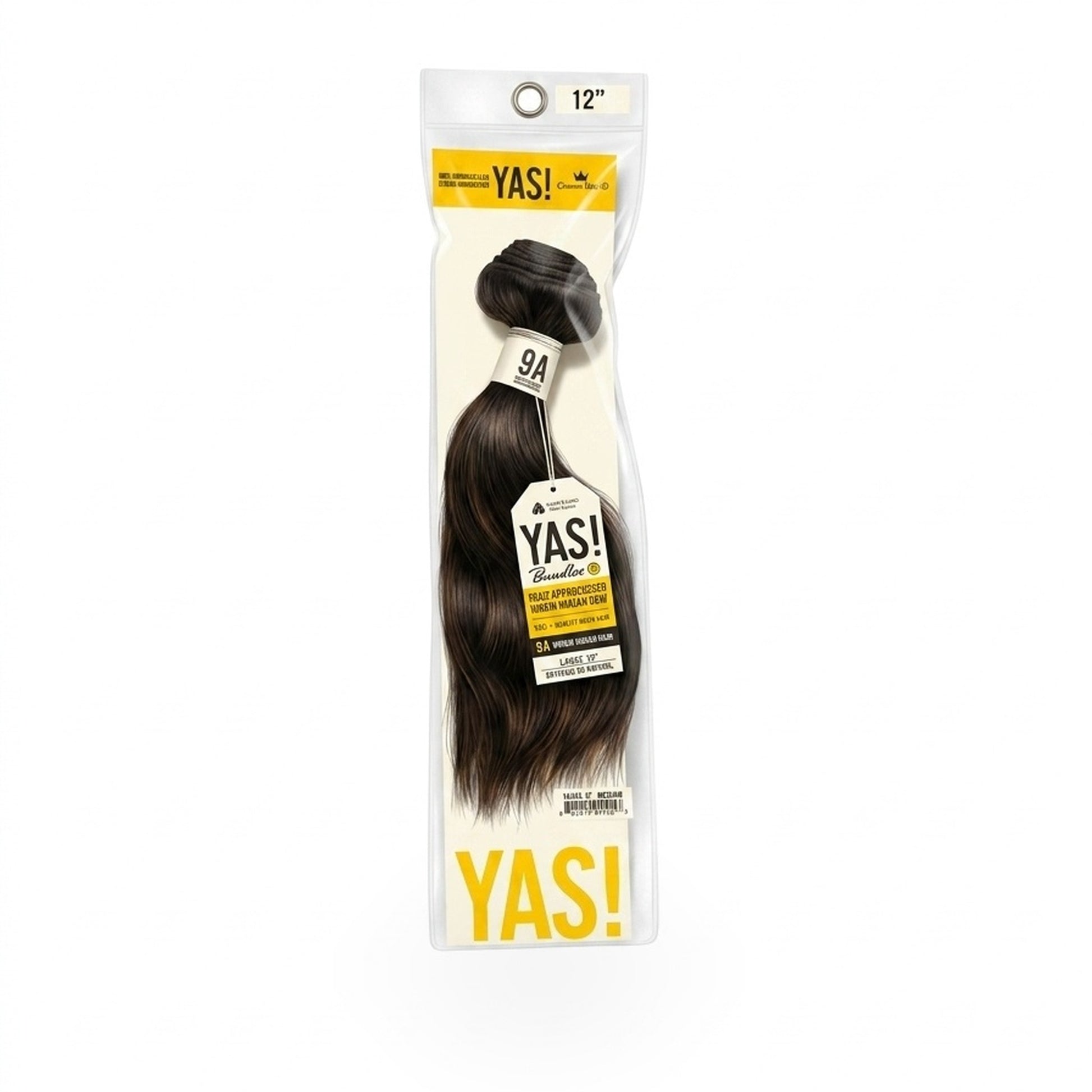 A pack of 12-inch 100% human hair weft bundles by Amore Mio YAS!, labeled grade 9A body wave with gold seals.